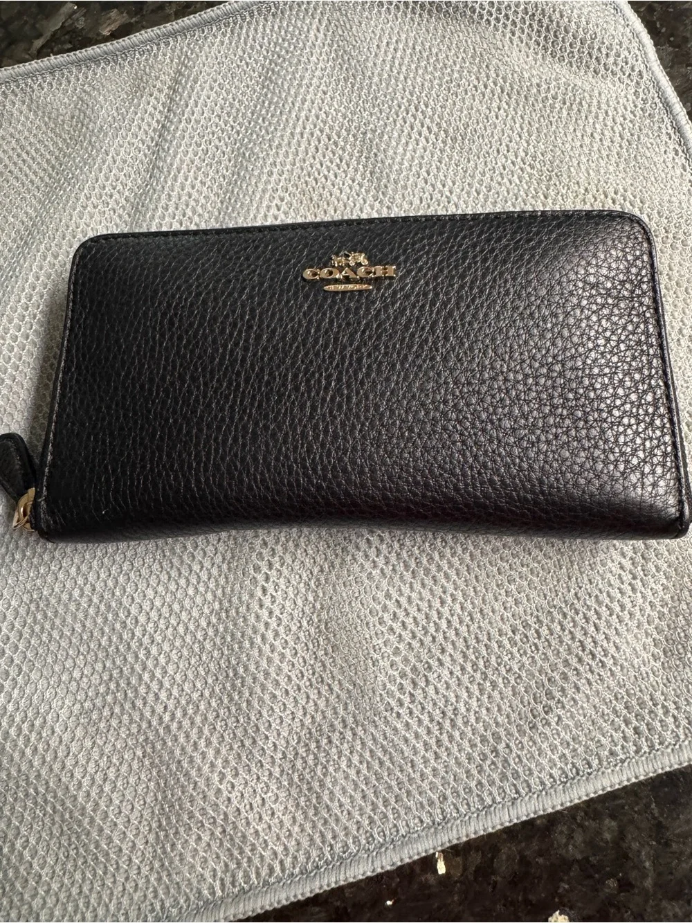 Coach Black Pebbled Leather Zip Wallet